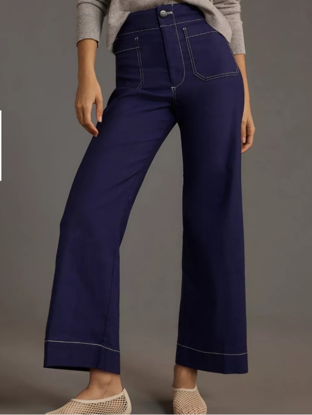 MAEVE The Colette Wide Leg High Rise Anthropologie Purple Contrast Stitch Sz 32